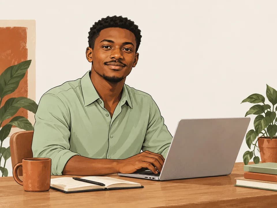 Illustration of a founder building a product on a laptop